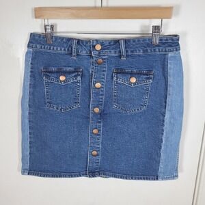 Madewell Button-Down Stretch Denim Skirt Size 30 Pieced Edition